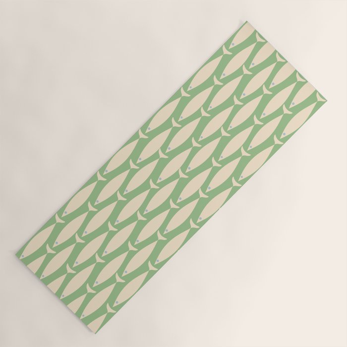 Coastal Fish Mid Century Modern Minimalist Pattern in Light Pastel Green Cream Blue Yoga Mat Gallery Image 1