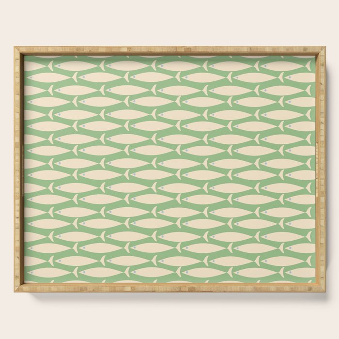 Coastal Fish Mid Century Modern Minimalist Pattern in Light Pastel Green Cream Blue Serving Tray Gallery Image 1