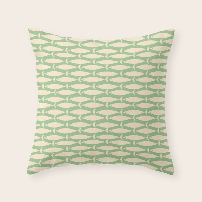 Coastal Fish Mid Century Modern Minimalist Pattern in Light Pastel Green Cream Blue Throw Pillow Gallery Image 6
