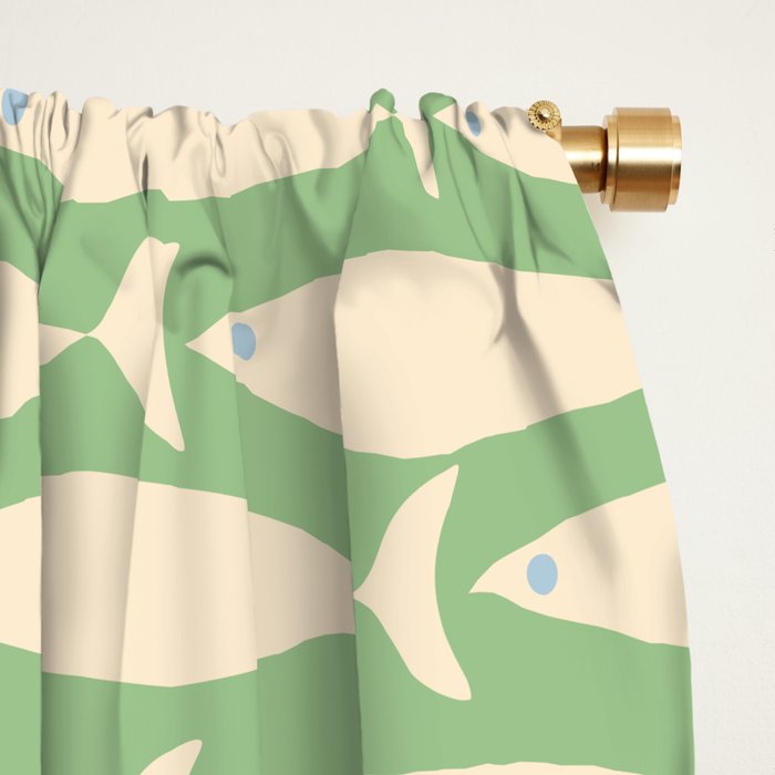 Coastal Fish Mid Century Modern Minimalist Pattern in Light Pastel Green Cream Blue Window Curtain Gallery Image 2