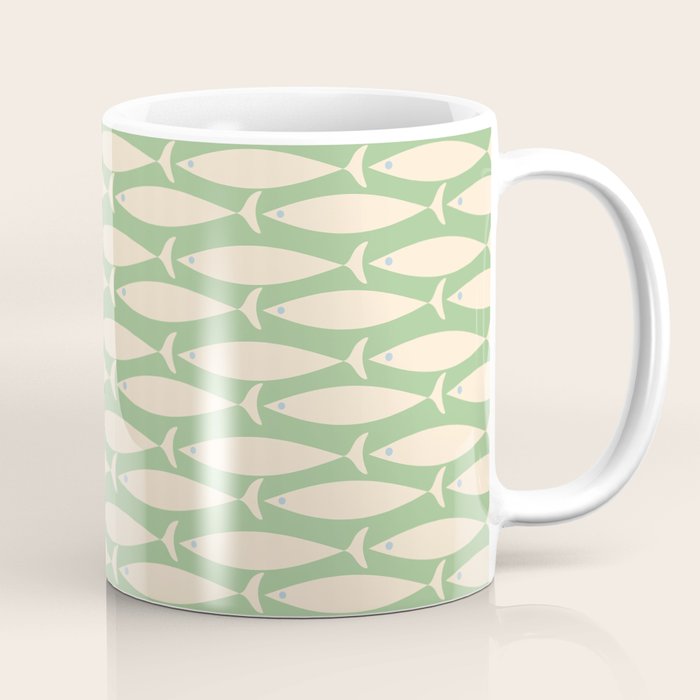 Coastal Fish Mid Century Modern Minimalist Pattern in Light Pastel Green Cream Blue Coffee Mug Gallery Image 1