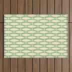 Coastal Fish Mid Century Modern Minimalist Pattern in Light Pastel Green Cream Blue Outdoor Rug Gallery Image 1