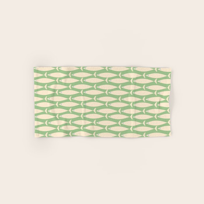 Coastal Fish Mid Century Modern Minimalist Pattern in Light Pastel Green Cream Blue Bath Towel Gallery Image 1