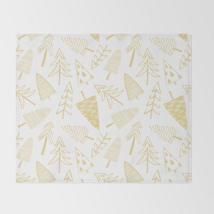 Goldd christmas pine tree doodle pattern Throw Blanket Gallery Image 2