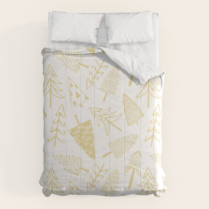 Goldd christmas pine tree doodle pattern Comforter Gallery Image 1