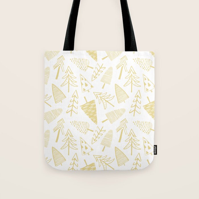 Goldd christmas pine tree doodle pattern Tote Bag Gallery Image 1