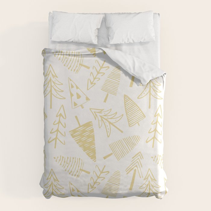 Goldd christmas pine tree doodle pattern Duvet Cover Gallery Image 1