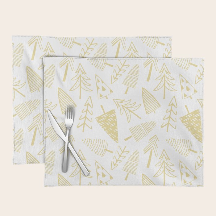 Goldd christmas pine tree doodle pattern Placemat Gallery Image 1