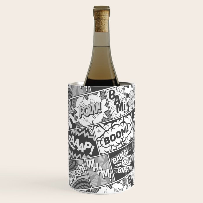 Black and White Modern Comic Book Superhero Pattern Color Colour Cartoon Lichtenstein Pop Art Wine Chiller Gallery Image 3