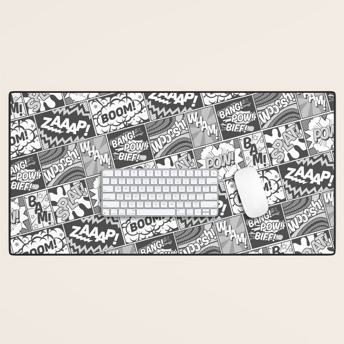 Black and White Modern Comic Book Superhero Pattern Color Colour Cartoon Lichtenstein Pop Art Desk Mat Gallery Image 1