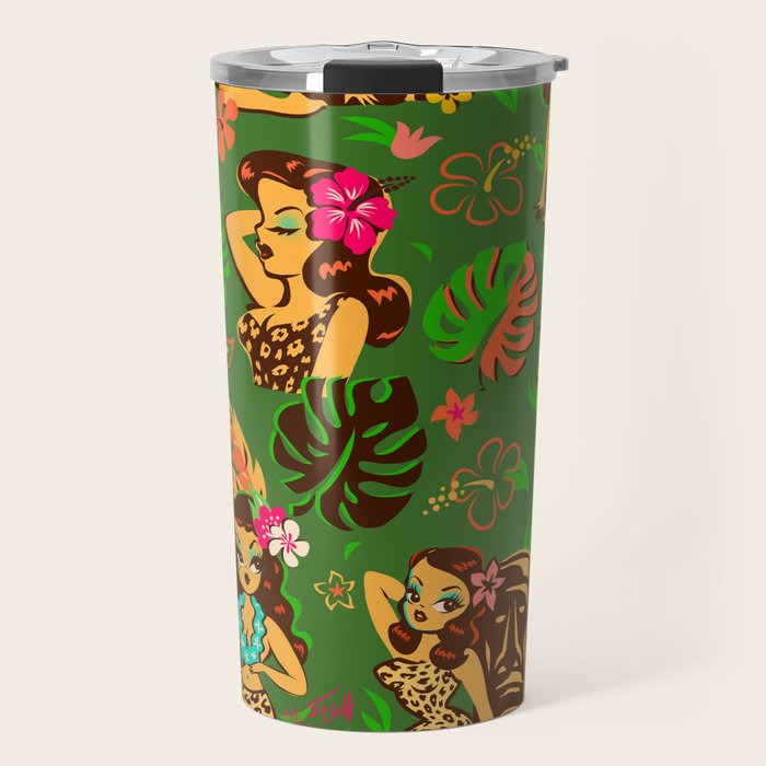 Tiki Temptress on Green Travel Mug Gallery Image 1