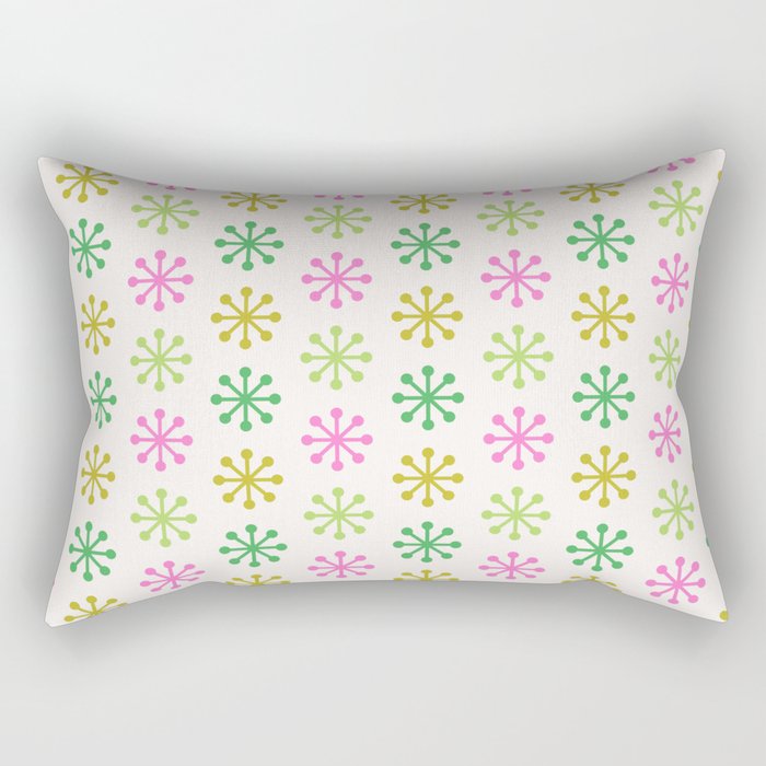 Retro Snowflakes - Pink & Green Rectangular Pillow Gallery Image 1