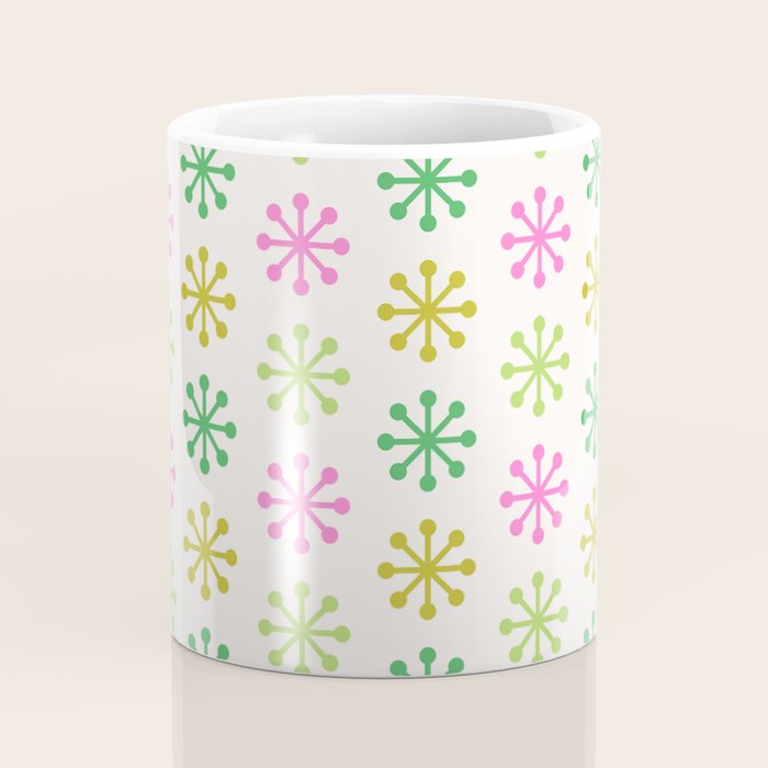Retro Snowflakes - Pink & Green Coffee Mug Gallery Image 4