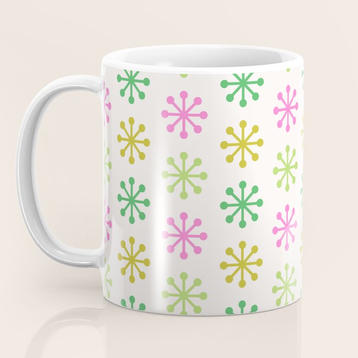 Retro Snowflakes - Pink & Green Coffee Mug Gallery Image 3