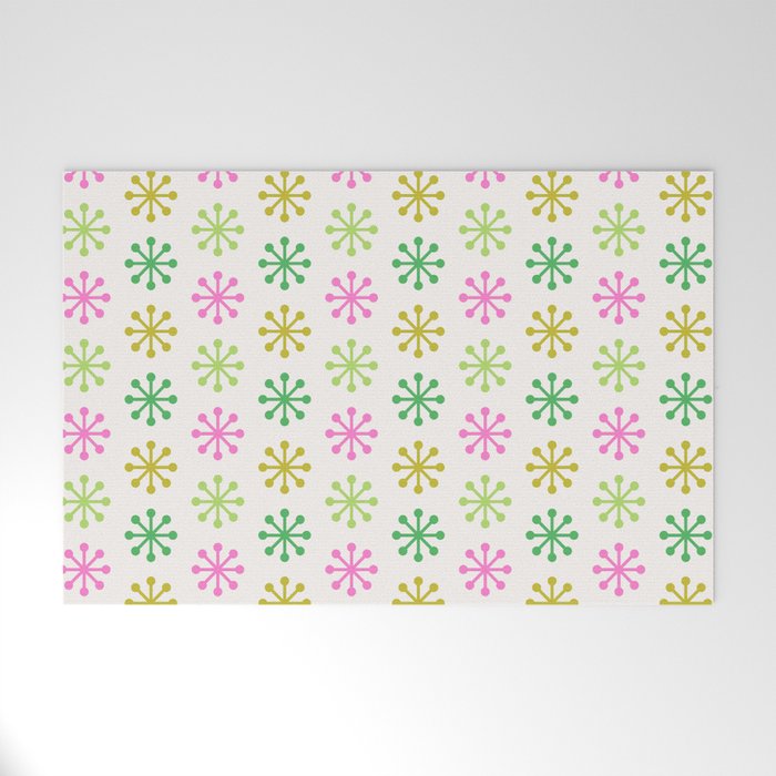 Retro Snowflakes - Pink & Green Welcome Mat Gallery Image 1