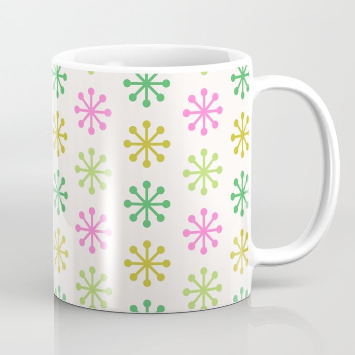 Retro Snowflakes - Pink & Green Coffee Mug Gallery Image 1