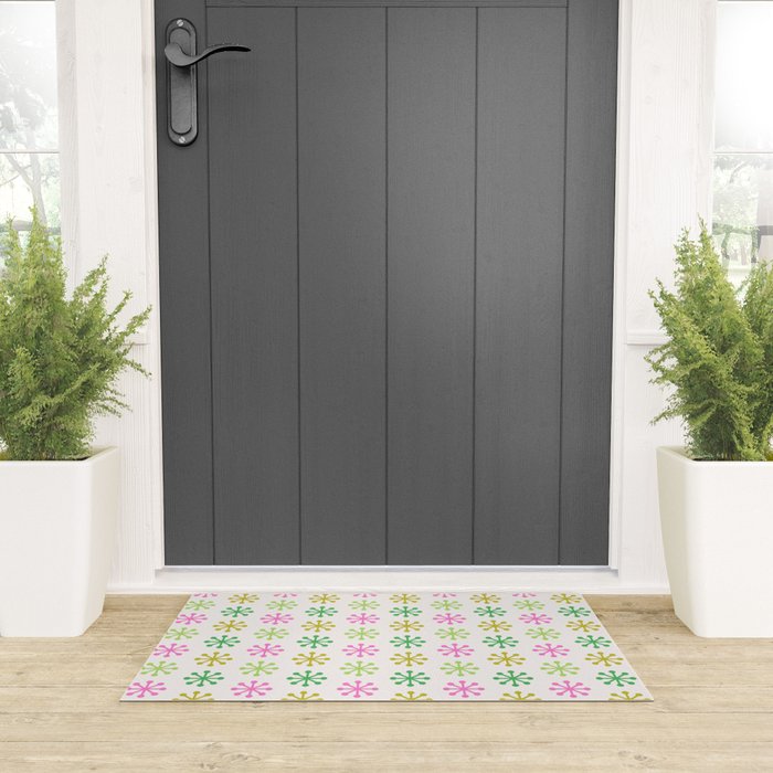 Retro Snowflakes - Pink & Green Welcome Mat Gallery Image 3