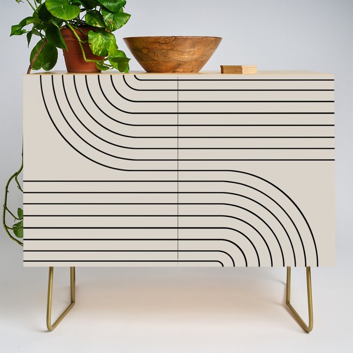 Minimal Line Curvature XCVI Vintage Creme & Black Mid Century Modern Arch Abstract Credenza Gallery Image 1