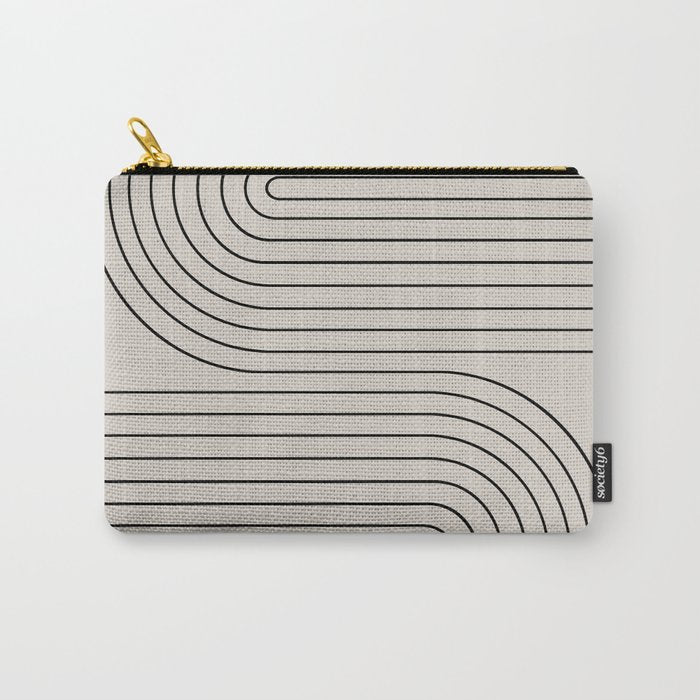 Minimal Line Curvature XCVI Vintage Creme & Black Mid Century Modern Arch Abstract Carry All Pouch Gallery Image 1