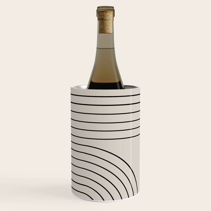 Minimal Line Curvature XCVI Vintage Creme & Black Mid Century Modern Arch Abstract Wine Chiller Gallery Image 3
