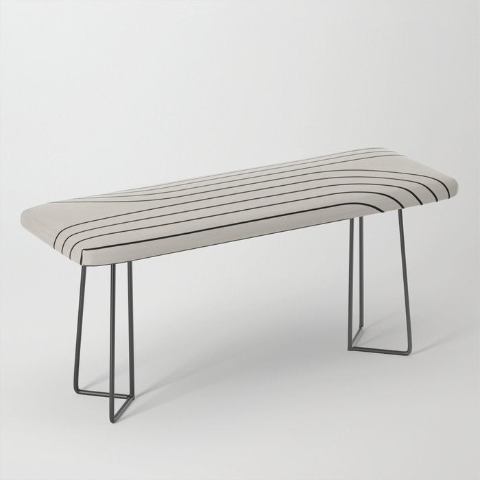 Minimal Line Curvature XCVI Vintage Creme & Black Mid Century Modern Arch Abstract Bench Gallery Image 1