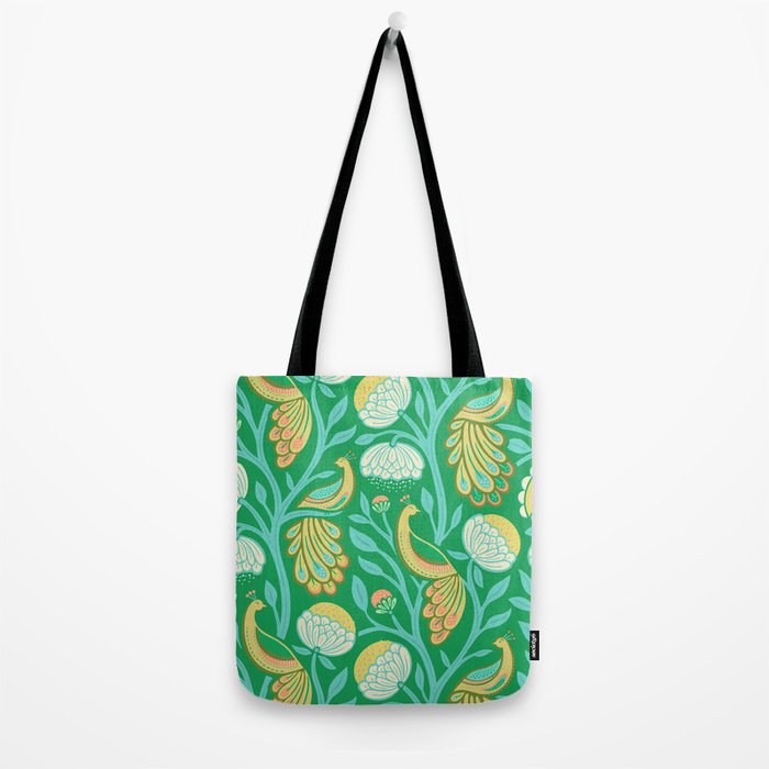 Peacock Dreams - Electric Green Tote Bag Gallery Image 2