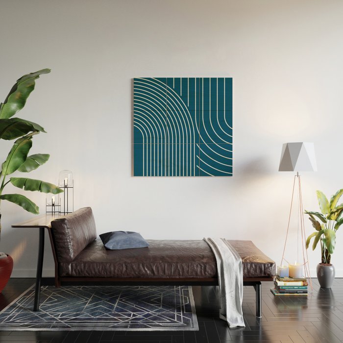 Geometric Lines in night Blue 16 (Rainbow Abstract) Wood Wall Art Gallery Image 2
