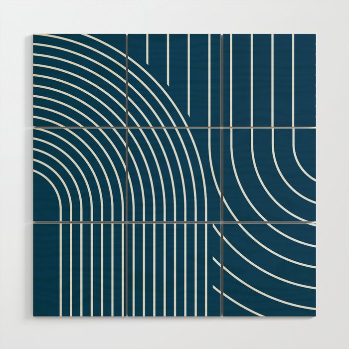 Geometric Lines in night Blue 16 (Rainbow Abstract) Wood Wall Art Gallery Image 1