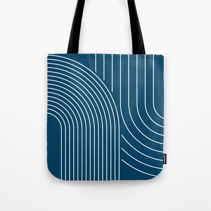 Geometric Lines in night Blue 16 (Rainbow Abstract) Tote Bag Gallery Image 1