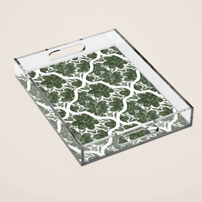 Green Petals Oasis Motif Acrylic Tray Gallery Image 1