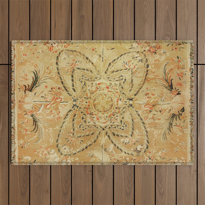 French Aubusson Vintage Rug Print Outdoor Rug Gallery Image 1