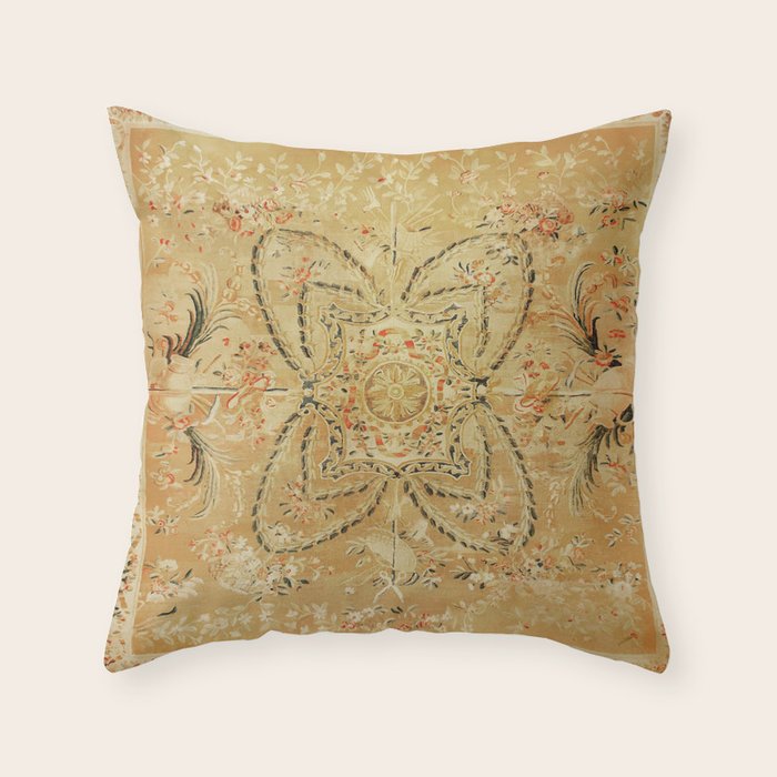 French Aubusson Vintage Rug Print Throw Pillow Gallery Image 6