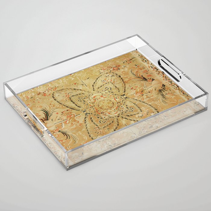 French Aubusson Vintage Rug Print Acrylic Tray Gallery Image 1