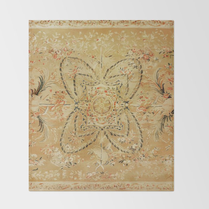French Aubusson Vintage Rug Print Throw Blanket Gallery Image 2