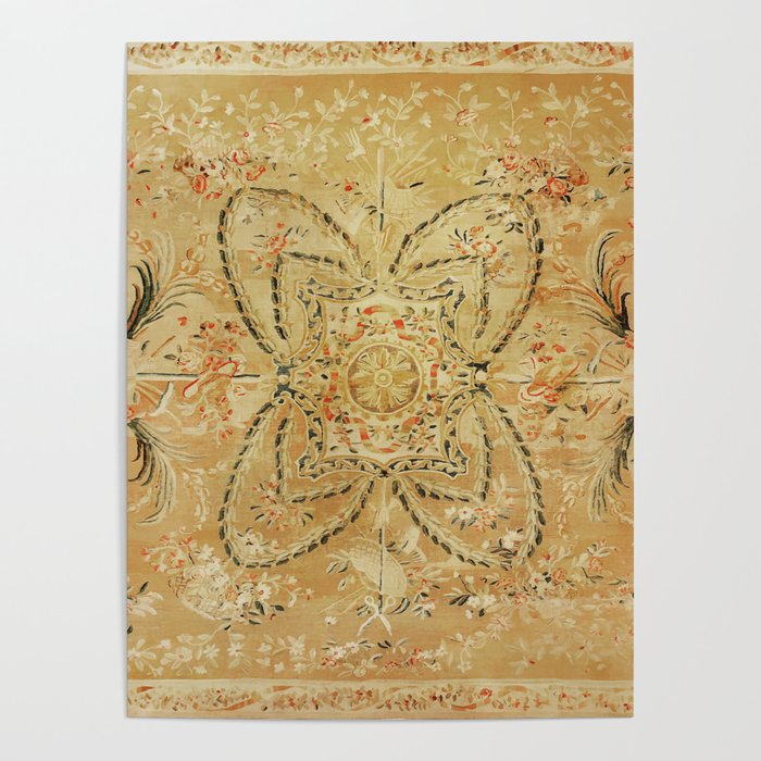 French Aubusson Vintage Rug Print Poster Gallery Image 4