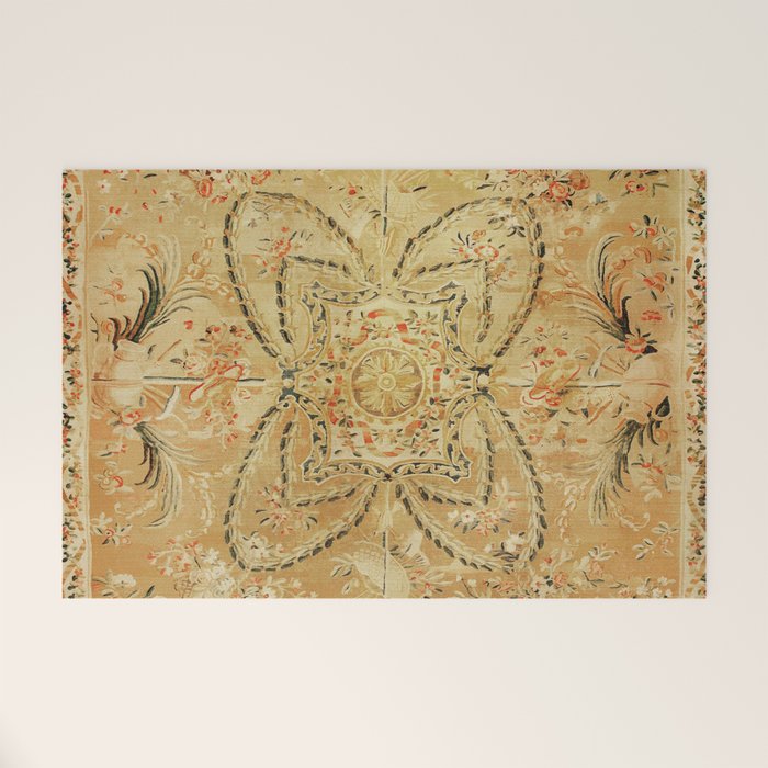 French Aubusson Vintage Rug Print Welcome Mat Gallery Image 1