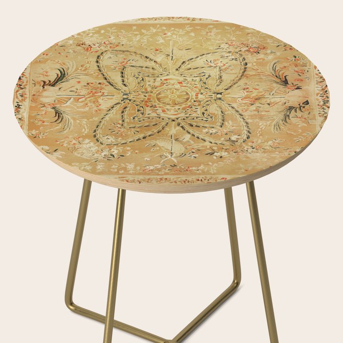 French Aubusson Vintage Rug Print Side Table Gallery Image 2