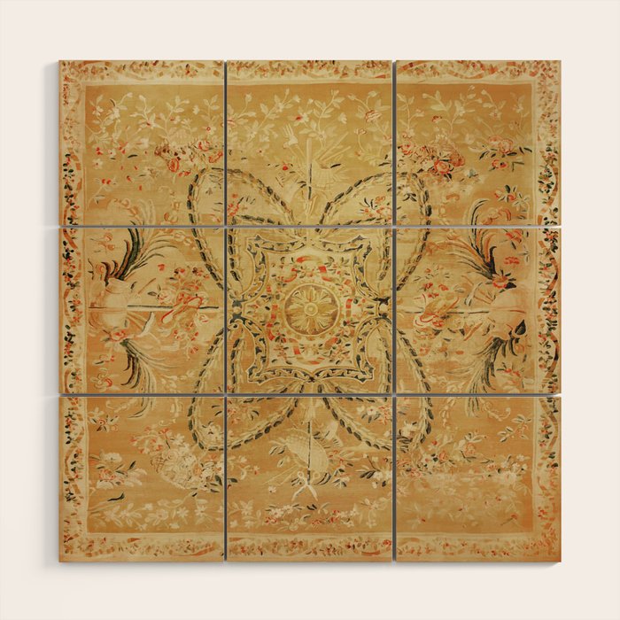 French Aubusson Vintage Rug Print Wood Wall Art Gallery Image 1