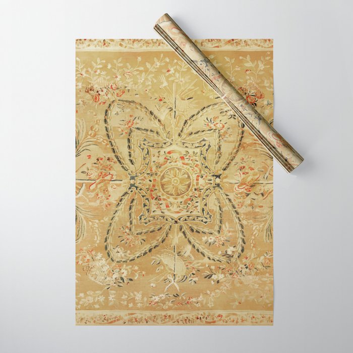 French Aubusson Vintage Rug Print Wrapping Paper Gallery Image 1
