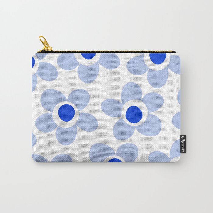 Light Blue Maisie Flowers Cheerful Floral Pattern on White Carry All Pouch Gallery Image 1