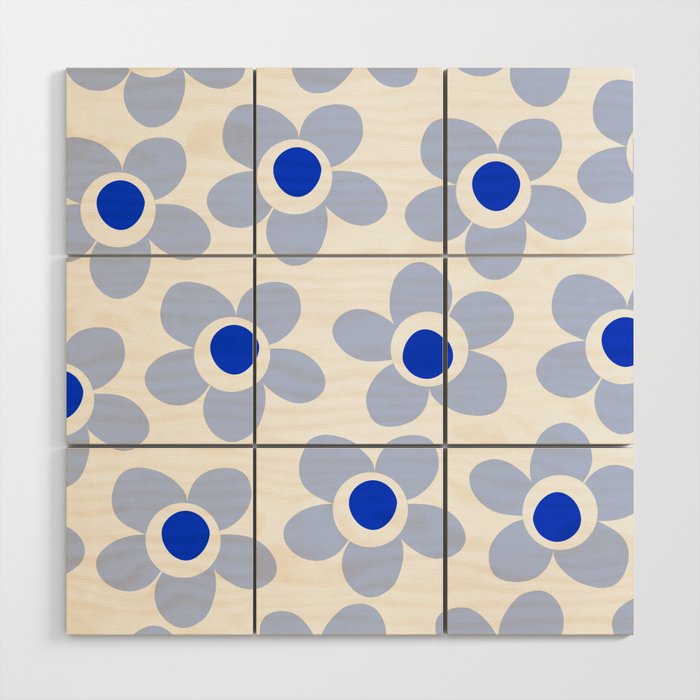 Light Blue Maisie Flowers Cheerful Floral Pattern on White Wood Wall Art Gallery Image 1