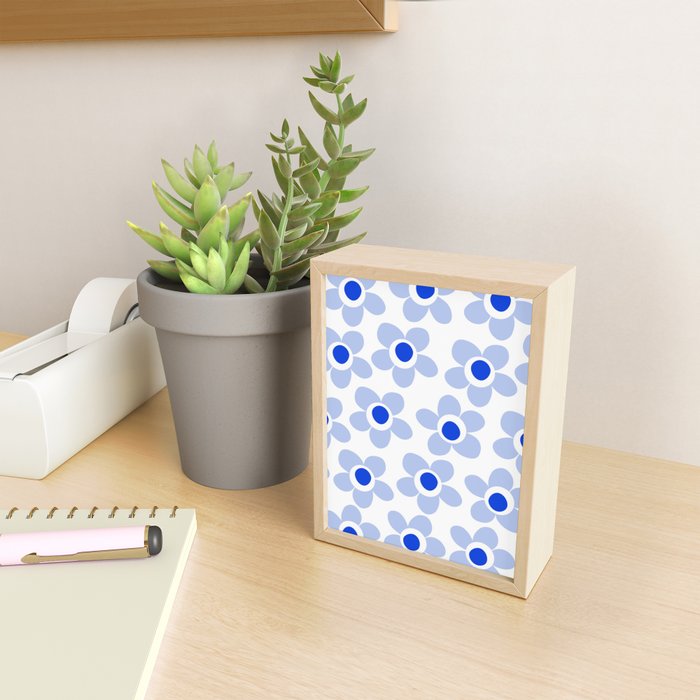 Light Blue Maisie Flowers Cheerful Floral Pattern on White Mini Art Print Gallery Image 2