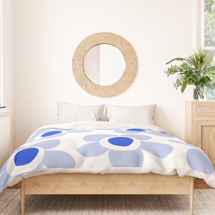 Light Blue Maisie Flowers Cheerful Floral Pattern on White Duvet Cover Gallery Image 3