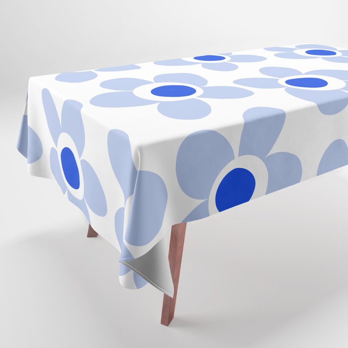 Light Blue Maisie Flowers Cheerful Floral Pattern on White Tablecloth Gallery Image 1