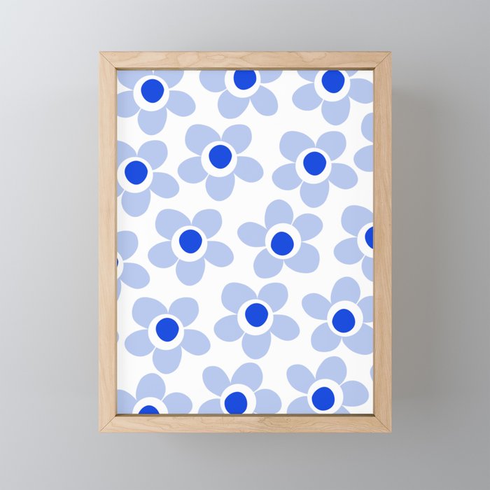 Light Blue Maisie Flowers Cheerful Floral Pattern on White Mini Art Print Gallery Image 1