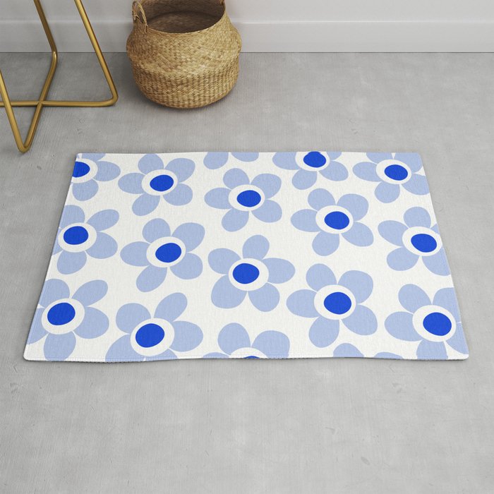 Light Blue Maisie Flowers Cheerful Floral Pattern on White Rug Gallery Image 1
