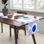 Light Blue Maisie Flowers Cheerful Floral Pattern on White Table Runner Gallery Image 2