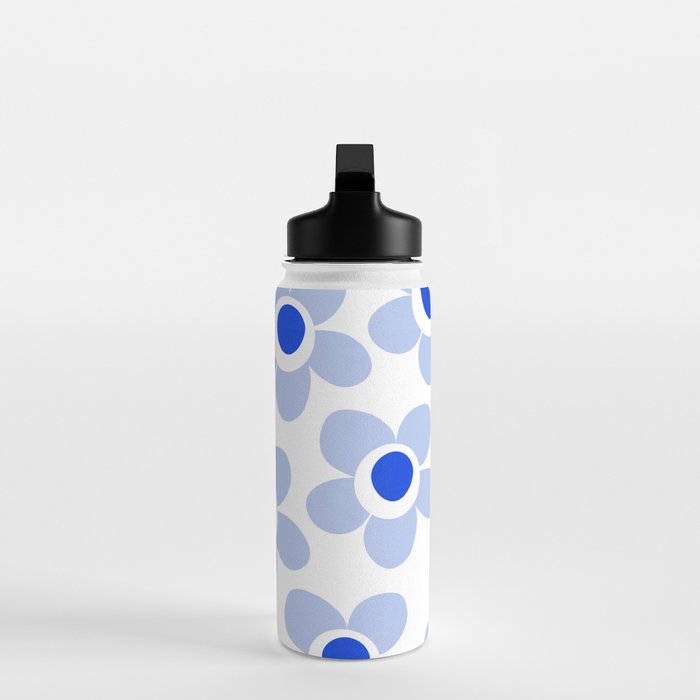 Light Blue Maisie Flowers Cheerful Floral Pattern on White Water Bottle Gallery Image 3