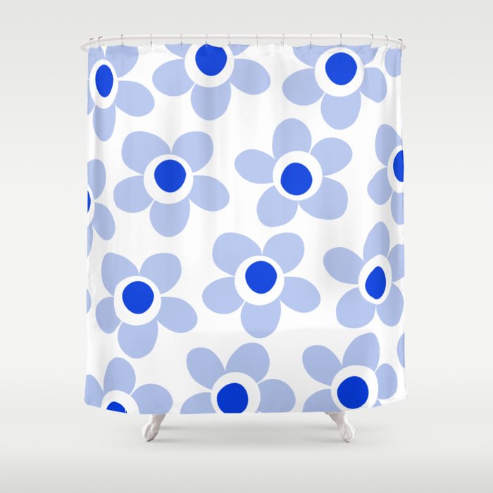 Light Blue Maisie Flowers Cheerful Floral Pattern on White Shower Curtain Gallery Image 1
