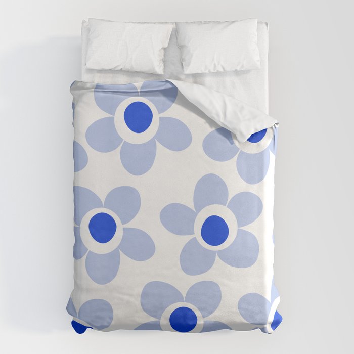 Light Blue Maisie Flowers Cheerful Floral Pattern on White Duvet Cover Gallery Image 1